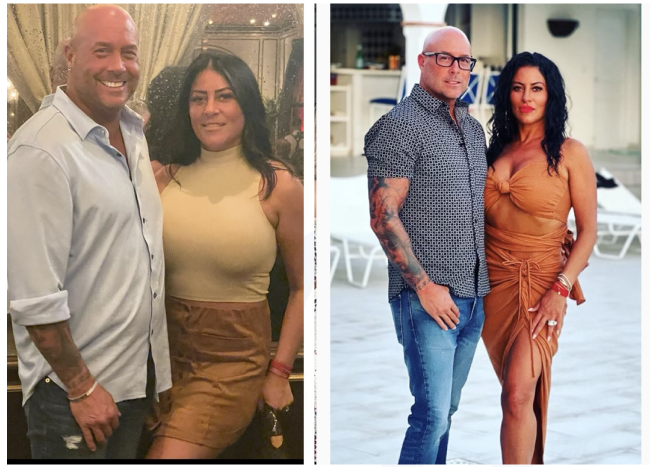 A couple posing for a before and after photo